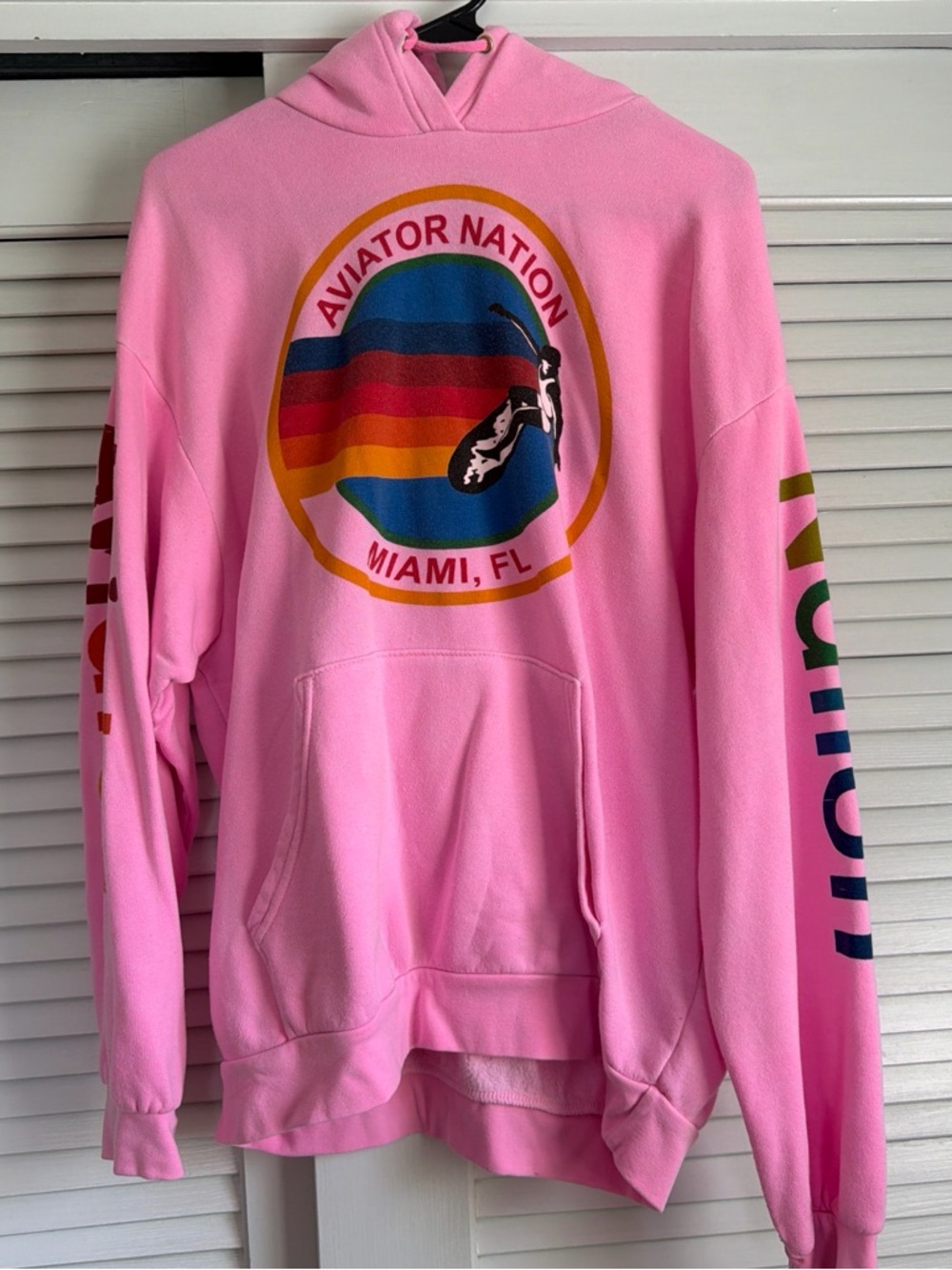 Aviator Nation Pink Retro Stripe Logo Hoodie